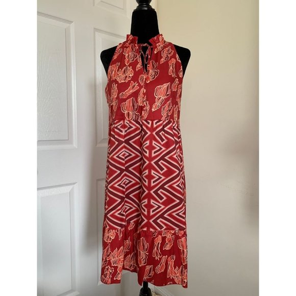 Floral Print Ruffle Hem Tie Neck Halter Dress - Picture 6 of 7